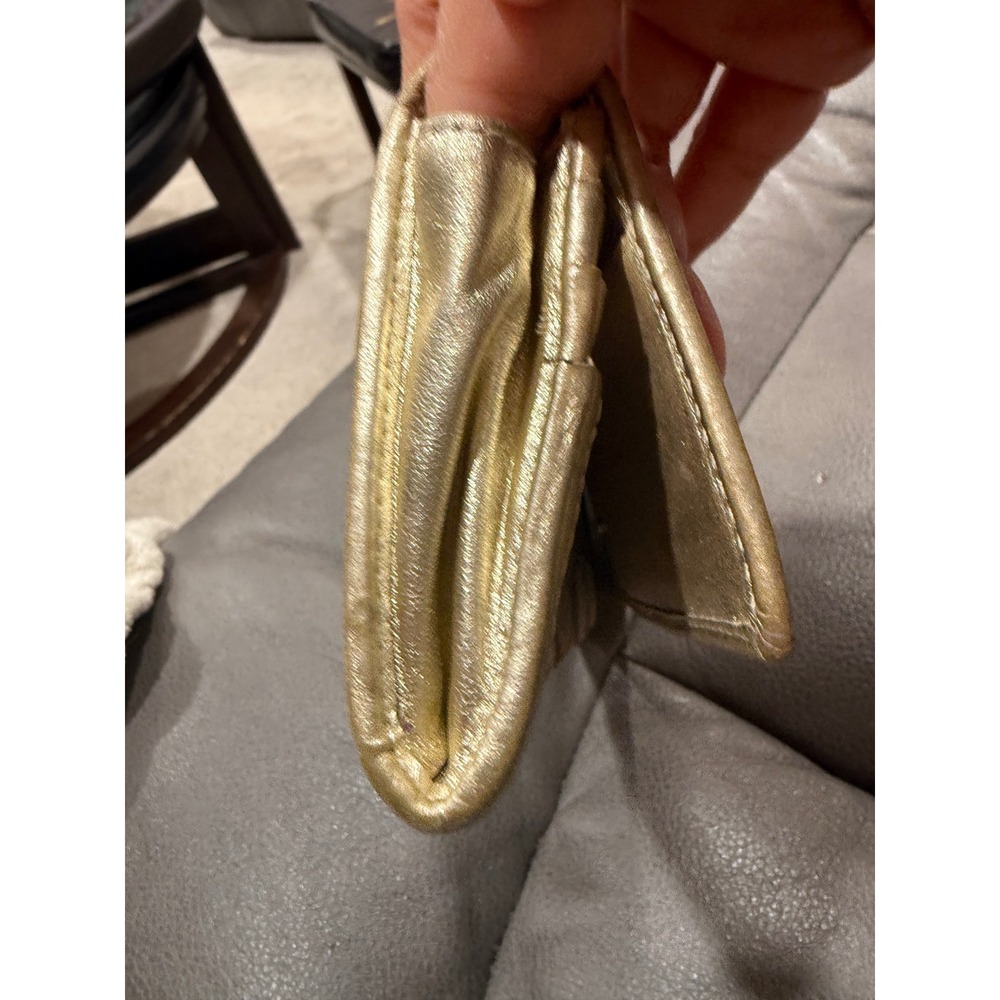 Coach Signature C Monogram Canvas Long Tri-Fold Wallet Metallic Gold Leather - Picture 12 of 13